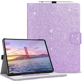 Fingic iPad Air 13 inch Case 2024,iPad Pro 12.9 inch 2022/2021/2020/2018 Case Glitter with Pencil Holder PU Leather Folio Smart Stand Magnetic Auto Wake/Sleep Shockproof Case for iPad Pro 12.9 6/5/4/3