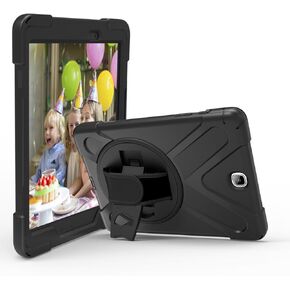 Galaxy Tab A 9.7 Case KIQ Full-Body Shock Proof Hybrid Heavy Duty Armor Protective Case for Samsung Galaxy Tab A 9.7 2015, SM-T550 with Kickstand and Screen Protector (Shield Black)