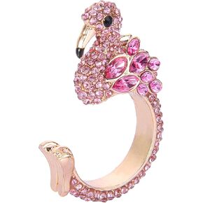 EVER FAITH Gold-Tone Austrian Crystal Lovely Little Flamingo Statement Cuff Ring Pink