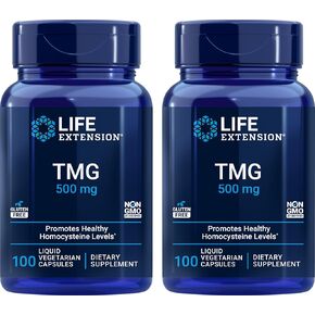 Life Extension TMG 500mg, 100 Liquid Veg Caps (Pack of 2) - Trimethylglycine (Glycine Betaine) Supplement - Gluten free, Non-GMO, Vegetarian