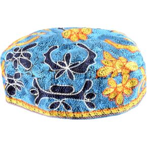 Light Blue Bucharian Hand Embroidered Kippah - 58cm /22.8"