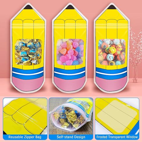 Kidum 50 Pcs Back to School Candy Treat Bags Plastic Goodie Bag Teacher Gift Bags Candy Boxes Party Favors Welcome Back to School Treat Boxes for Thanks Teacher School Classroom Decorations (50) in Saudi Arabia