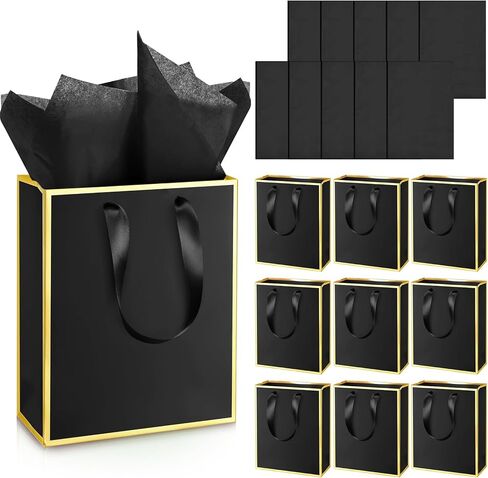 10 عبوات من أكياس الهدايا الورقية المعدنية من Yeaqee مع مقابض ومناديل ورقية شكرًا لك على حقائب هدايا لحفلات الزفاف وحفلات الزفاف وحقائب هدايا 5 حواس له في عيد ميلادها 9 × 7 × 3.1 بوصة (أزرق داكن، ذهبي) in Kuwait