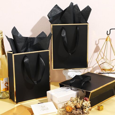 10 عبوات من أكياس الهدايا الورقية المعدنية من Yeaqee مع مقابض ومناديل ورقية شكرًا لك على حقائب هدايا لحفلات الزفاف وحفلات الزفاف وحقائب هدايا 5 حواس له في عيد ميلادها 9 × 7 × 3.1 بوصة (أزرق داكن، ذهبي) in Kuwait