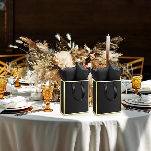 10 عبوات من أكياس الهدايا الورقية المعدنية من Yeaqee مع مقابض ومناديل ورقية شكرًا لك على حقائب هدايا لحفلات الزفاف وحفلات الزفاف وحقائب هدايا 5 حواس له في عيد ميلادها 9 × 7 × 3.1 بوصة (أزرق داكن، ذهبي) in Kuwait