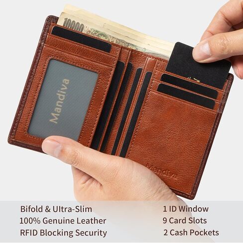 Men's Real Leather RFID Blocking Bifold Wallet Stylish Anti Theft Security With ID Window (Camel-02) in Saudi Arabia