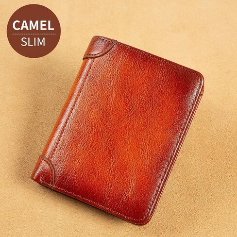 Men's Real Leather RFID Blocking Bifold Wallet Stylish Anti Theft Security With ID Window (Camel-02) in Saudi Arabia