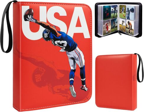 Trading Card Binder with Sleeve Soccer Card Holder, 50 Page 400 Card Pocket Sports Card Zipper Album Storage Organizer for Football, Baseball, TCG Game Cards Collection, Black in Saudi Arabia