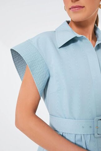 فستان نسائي كاجوال بأزرار سفلية من Ladyful، فستان قصير بأكمام جناح، فستان متوسط ​​الطول مع حزام، فستان أنيق باللون الأزرق الفاتح in Kuwait