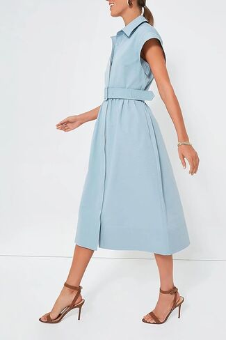 فستان نسائي كاجوال بأزرار سفلية من Ladyful، فستان قصير بأكمام جناح، فستان متوسط ​​الطول مع حزام، فستان أنيق باللون الأزرق الفاتح in Kuwait