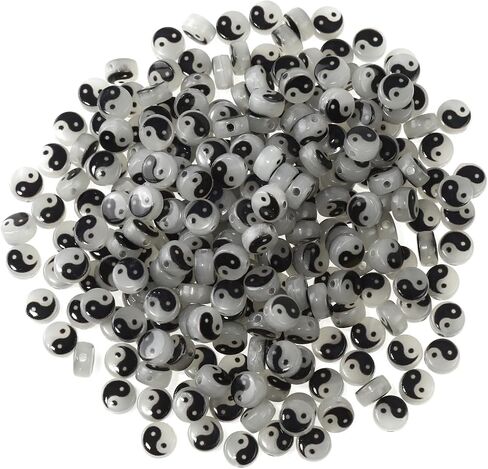 200pcs 7mm Tai Chi Yin Yang Glow in The Dark Beads for Jewelry Making, Luminous Acrylic Beads for DIY Bracelet Necklace Craft Making Supplies (Luminous) in Saudi Arabia