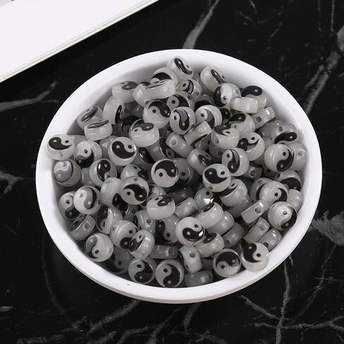 200pcs 7mm Tai Chi Yin Yang Glow in The Dark Beads for Jewelry Making, Luminous Acrylic Beads for DIY Bracelet Necklace Craft Making Supplies (Luminous) in Saudi Arabia