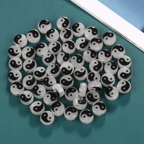 200pcs 7mm Tai Chi Yin Yang Glow in The Dark Beads for Jewelry Making, Luminous Acrylic Beads for DIY Bracelet Necklace Craft Making Supplies (Luminous) in Saudi Arabia
