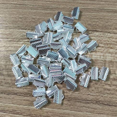 E-outstanding 100-Pack أشرطة نهاية الشريط تجعيد قبعات نهاية 10 مم شريط نهاية الحبل المشابك لمستلزمات صنع المجوهرات، فضي in Kuwait