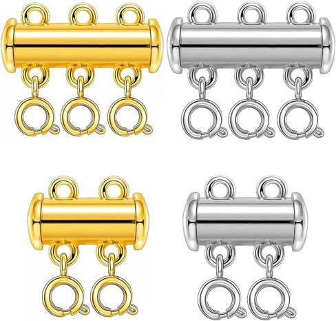 4 Pieces 2 Sizes Slide Clasp Lock for Necklace - Gold and Silver Plated Magnetic Tube Lock Connectors for Layered Bracelet Jewelry Multi Strands Crafts Necklace Spacer Clasp (Clasp 4pc Y) in Saudi Arabia