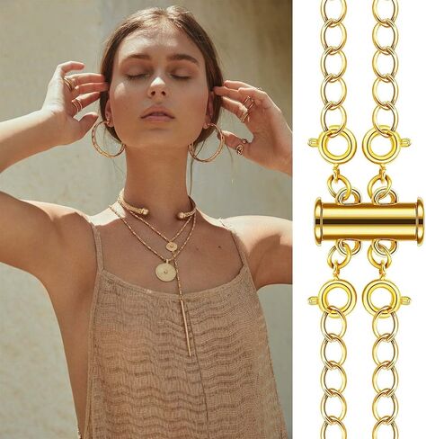 4 Pieces 2 Sizes Slide Clasp Lock for Necklace - Gold and Silver Plated Magnetic Tube Lock Connectors for Layered Bracelet Jewelry Multi Strands Crafts Necklace Spacer Clasp (Clasp 4pc Y) in Saudi Arabia