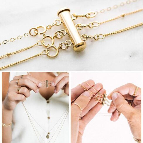 4 Pieces 2 Sizes Slide Clasp Lock for Necklace - Gold and Silver Plated Magnetic Tube Lock Connectors for Layered Bracelet Jewelry Multi Strands Crafts Necklace Spacer Clasp (Clasp 4pc Y) in Saudi Arabia