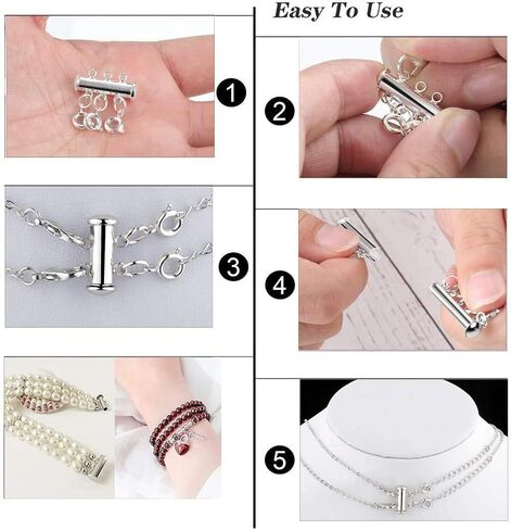 4 Pieces 2 Sizes Slide Clasp Lock for Necklace - Gold and Silver Plated Magnetic Tube Lock Connectors for Layered Bracelet Jewelry Multi Strands Crafts Necklace Spacer Clasp (Clasp 4pc Y) in Saudi Arabia