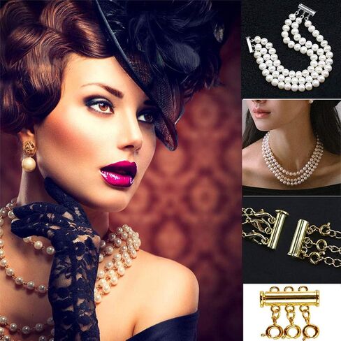4 Pieces 2 Sizes Slide Clasp Lock for Necklace - Gold and Silver Plated Magnetic Tube Lock Connectors for Layered Bracelet Jewelry Multi Strands Crafts Necklace Spacer Clasp (Clasp 4pc Y) in Saudi Arabia