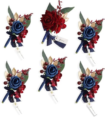 Lookein Set of 2 Wedding Boutonniere for Men Artificial Flowers Wedding Groom Groomsmen Boutonniere for Wedding Ceremony Anniversary Formal Dinner Party, Dusty Rose&Burgundy in Saudi Arabia