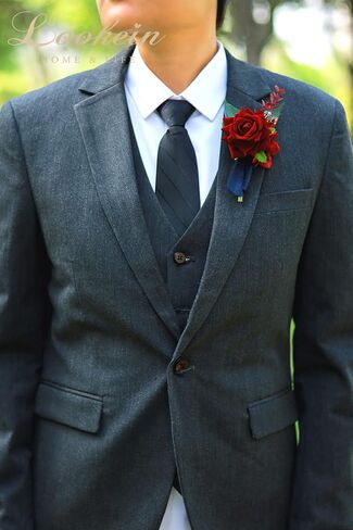 Lookein Set of 2 Wedding Boutonniere for Men Artificial Flowers Wedding Groom Groomsmen Boutonniere for Wedding Ceremony Anniversary Formal Dinner Party, Dusty Rose&Burgundy in Saudi Arabia