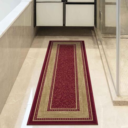 سجادة عداء عصرية قابلة للغسل في الغسالة، تصميم بظهر مطاطي غير قابل للانزلاق مقاس 2 × 5، للممر، المطبخ، غرفة المعيشة، غرفة النوم، المدخل، 20 بوصة × 59 بوصة، أحمر/بيج in Saudi Arabia