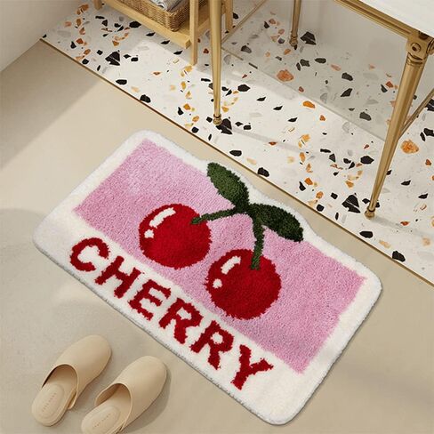 Cute Cherry Bath Mat,Non Slip Soft Fluffy and Absorbent Microfiber Washable Bathroom Rug,Funny Fruit Bathmats Bathroom Home Decor 19.7x31.5 Inch in Saudi Arabia