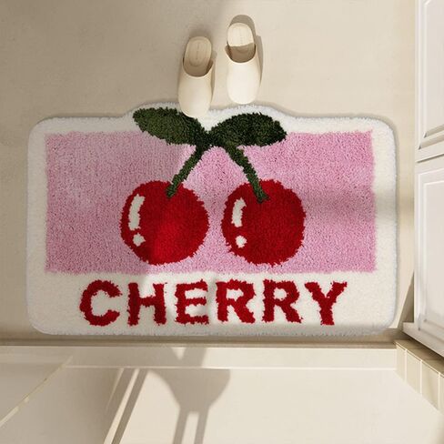 Cute Cherry Bath Mat,Non Slip Soft Fluffy and Absorbent Microfiber Washable Bathroom Rug,Funny Fruit Bathmats Bathroom Home Decor 19.7x31.5 Inch in Saudi Arabia