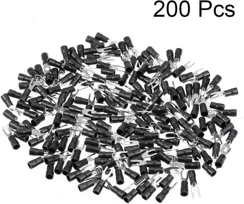 Uxcell 200 قطعة SV1.25-3.2 شوكة معزولة على شكل حرف U موصل سلكي طرف تجعيد كهربائي 22-16AWG أسود in Saudi Arabia