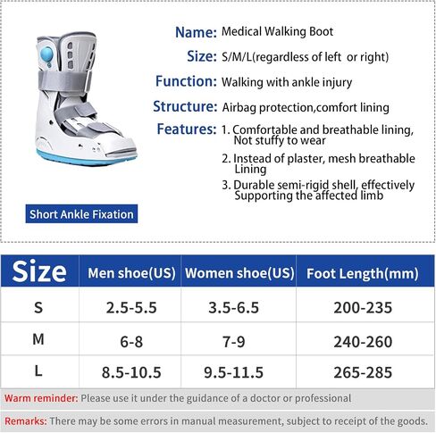 Air Cam Walker Fracture Boot, Medical Inflatable Walking Boot, Orthopaedic boot for Sprained Ankle, Stress Fracture, Broken Foot or Achilles Tendonitis (Manual Inflation, M) in Saudi Arabia