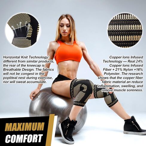 NEENCA Copper Knee Braces for Knee Pain Relief - 2 Pack Copper Knee Sleeves Set, Knee Compression Sleeve with Copper Ions Infused Fiber for Sports, Workout, Arthritis, Meniscus Tear - FSA/HSA APPROVED in Saudi Arabia