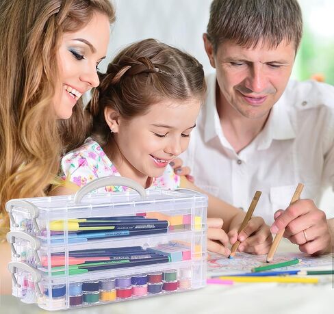 Pencil Box Plastic Storage Containers with Latching Lids Stackable Office Supplies Organizer with a Handle for Gel Pens Erasers Crafts Markers Crayon(2 x 3 Layer) in Saudi Arabia
