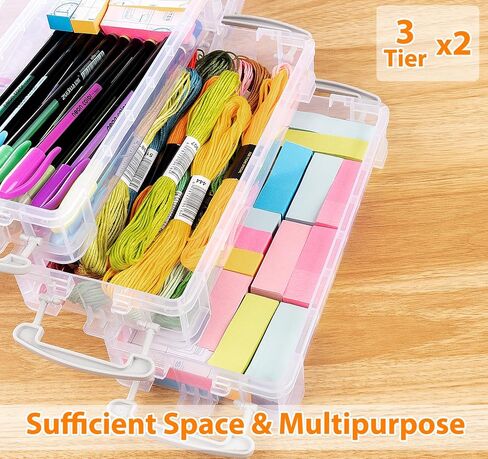 Pencil Box Plastic Storage Containers with Latching Lids Stackable Office Supplies Organizer with a Handle for Gel Pens Erasers Crafts Markers Crayon(2 x 3 Layer) in Saudi Arabia