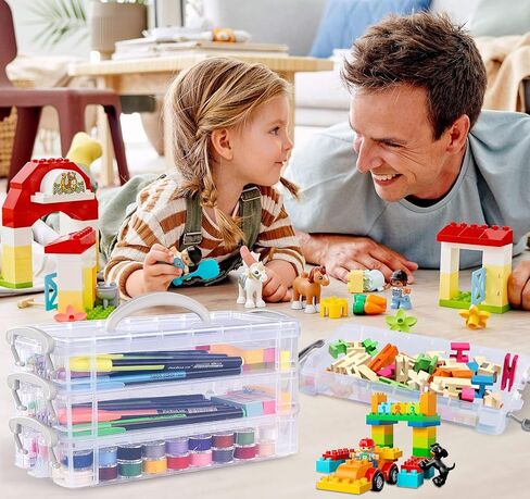 Pencil Box Plastic Storage Containers with Latching Lids Stackable Office Supplies Organizer with a Handle for Gel Pens Erasers Crafts Markers Crayon(2 x 3 Layer) in Saudi Arabia