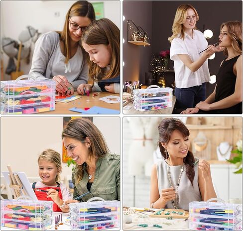 Pencil Box Plastic Storage Containers with Latching Lids Stackable Office Supplies Organizer with a Handle for Gel Pens Erasers Crafts Markers Crayon(2 x 3 Layer) in Saudi Arabia