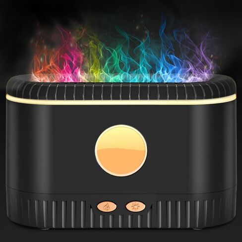 Flame Fire Diffuser Humidifier，7 Colors Changing Oil Diffuser，200ml Capacity Visual Water Level line Aromatherapy humidifier，Suitable for Living Room, Bedroom, Office.(Black) in Saudi Arabia