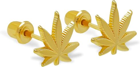 Charm America- Gold Cannabis Leaf Earring - 14 Karat Gold - Great for Gifts (Double Earring (One Set)) in Saudi Arabia