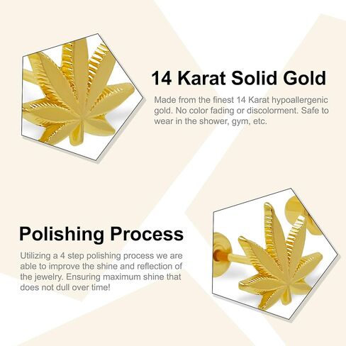 Charm America- Gold Cannabis Leaf Earring - 14 Karat Gold - Great for Gifts (Double Earring (One Set)) in Saudi Arabia