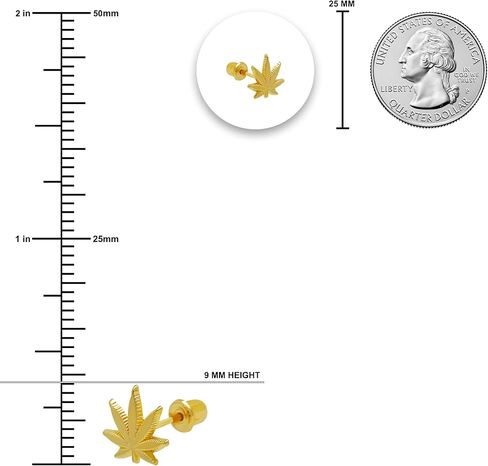 Charm America- Gold Cannabis Leaf Earring - 14 Karat Gold - Great for Gifts (Double Earring (One Set)) in Saudi Arabia