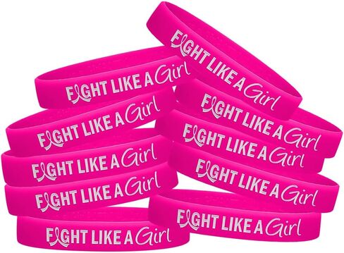 سوار معصم من السيليكون الهجين من Fight Like a Girl للتوعية بالسرطان والتوعية (عبوة من 10 قطع) in Kuwait