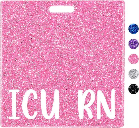 Plifal ICU RN Badge Buddy Card Holder Nurse Nursing Accessories Intensive Care Unit Registered Nurse Glitter Blue Horizontal ID Name Identification Tags Nurse Work in Saudi Arabia