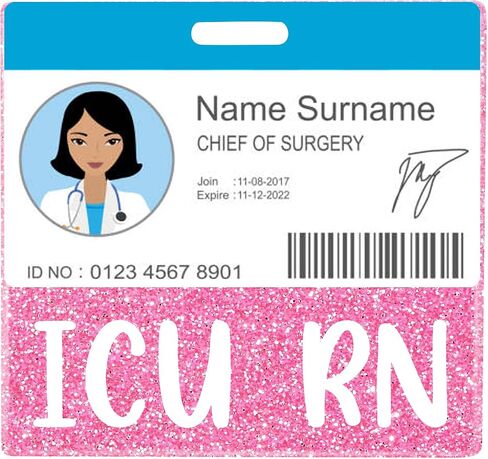 Plifal ICU RN Badge Buddy Card Holder Nurse Nursing Accessories Intensive Care Unit Registered Nurse Glitter Blue Horizontal ID Name Identification Tags Nurse Work in Saudi Arabia