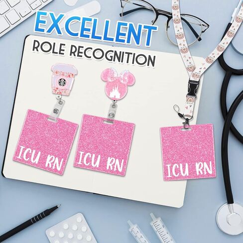 Plifal ICU RN Badge Buddy Card Holder Nurse Nursing Accessories Intensive Care Unit Registered Nurse Glitter Blue Horizontal ID Name Identification Tags Nurse Work in Saudi Arabia