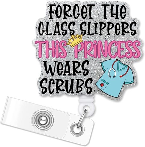 Forget The Glass Slippers This Princess Retractable Black Glitter Badge Reel with Alligator Clip, Funny ID Card Badge Holder Gift for Nurses Doctors RN Medical Worker ER ED in Saudi Arabia