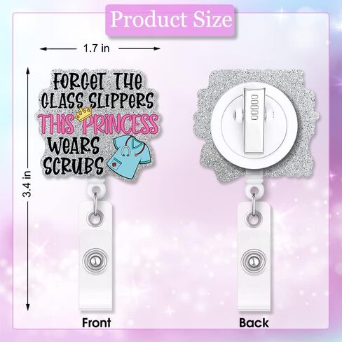 Forget The Glass Slippers This Princess Retractable Black Glitter Badge Reel with Alligator Clip, Funny ID Card Badge Holder Gift for Nurses Doctors RN Medical Worker ER ED in Saudi Arabia