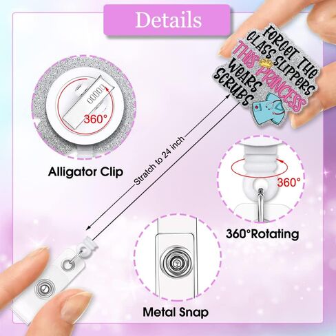 Forget The Glass Slippers This Princess Retractable Black Glitter Badge Reel with Alligator Clip, Funny ID Card Badge Holder Gift for Nurses Doctors RN Medical Worker ER ED in Saudi Arabia