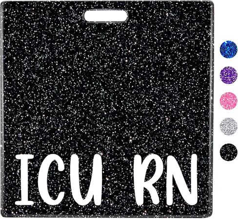Plifal ICU RN Badge Buddy Card Holder Nurse Nursing Accessories Intensive Care Unit Registered Nurse Glitter Blue Horizontal ID Name Identification Tags Nurse Work in Saudi Arabia