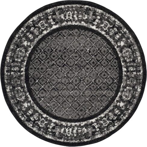 SAFAVIEH Adirondack Collection Area Rug - 6' Round, Black & Silver, Distressed Design, Non-Shedding & Easy Care, Ideal for High Traffic Areas in Living Room, Bedroom (ADR110A) in Saudi Arabia