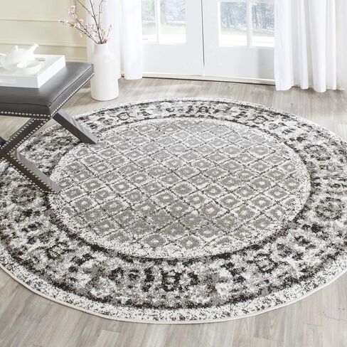 SAFAVIEH Adirondack Collection Area Rug - 6' Round, Black & Silver, Distressed Design, Non-Shedding & Easy Care, Ideal for High Traffic Areas in Living Room, Bedroom (ADR110A) in Saudi Arabia