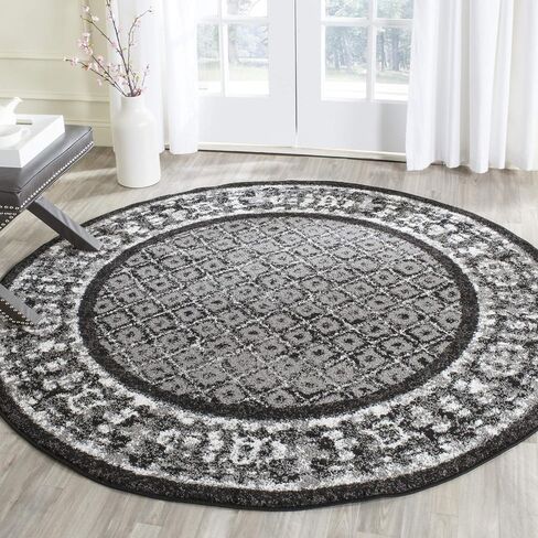 SAFAVIEH Adirondack Collection Area Rug - 6' Round, Black & Silver, Distressed Design, Non-Shedding & Easy Care, Ideal for High Traffic Areas in Living Room, Bedroom (ADR110A) in Saudi Arabia